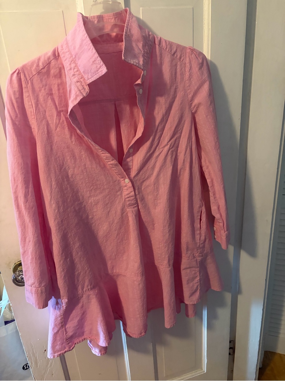 Relaxed Pink Ruffle-Hem Tunic Shirt dress